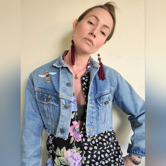 Sawed Off Vintage 70s LEE Riders Denim Jacket M - Picture 8 of 9